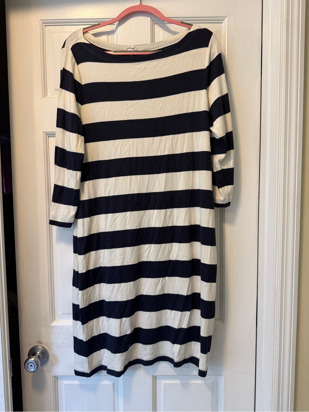 Striped Navy and White Women’s Knit long sleeve Dress by the gap size XL